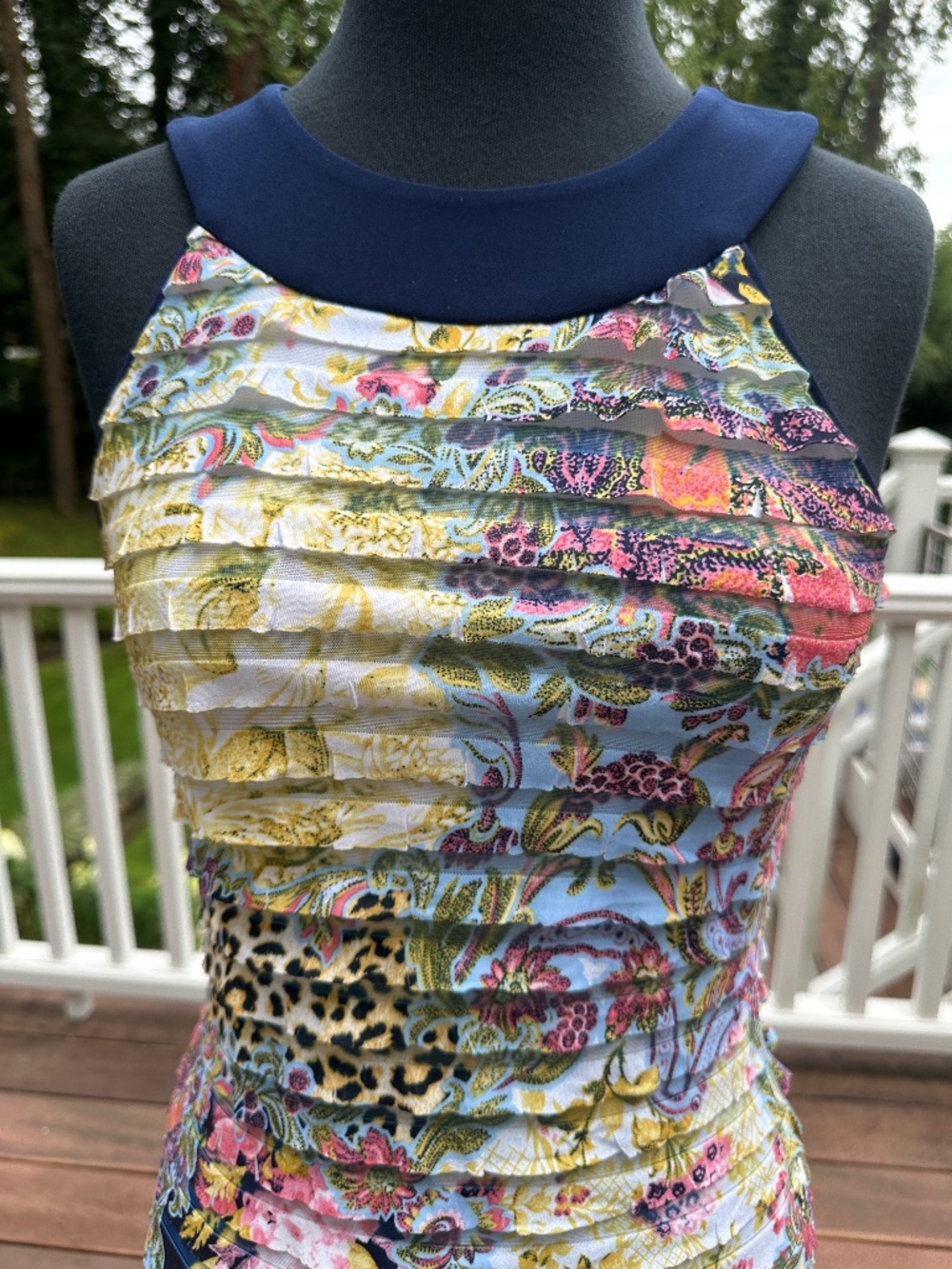 Joseph Ribkoff Sleeveless, Multi-Colored , Dress with Blue Trim